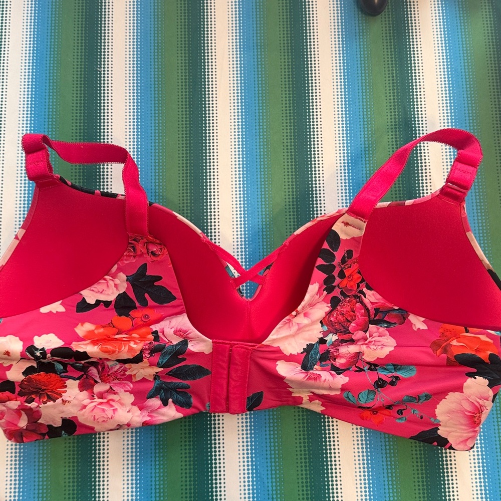 torrid Hot Pink Floral wireless Bra with Multicolor Accents - Picture 2 of 3